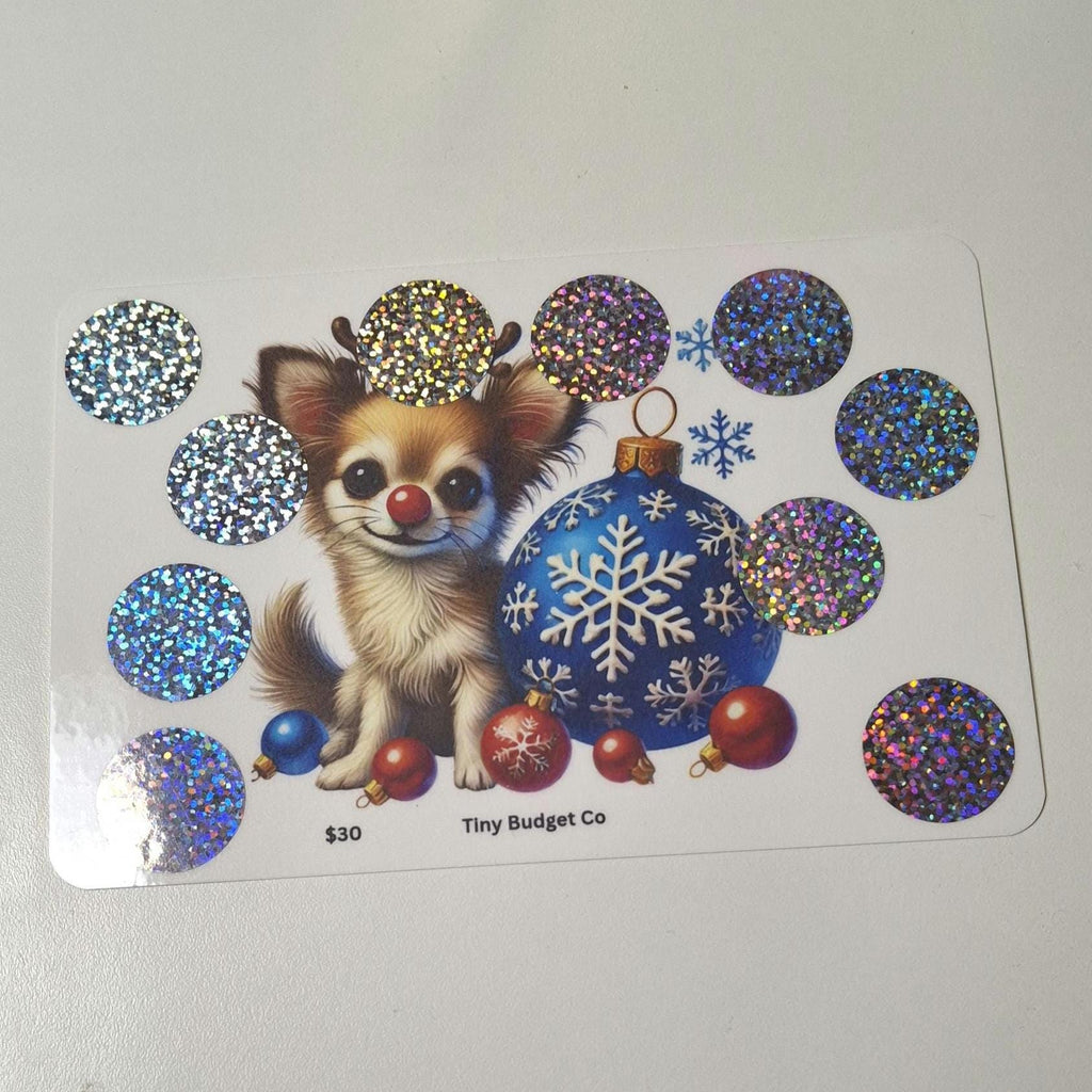 Red Nose Reindeer Pup Christmas Scratch Off Saving Challenge