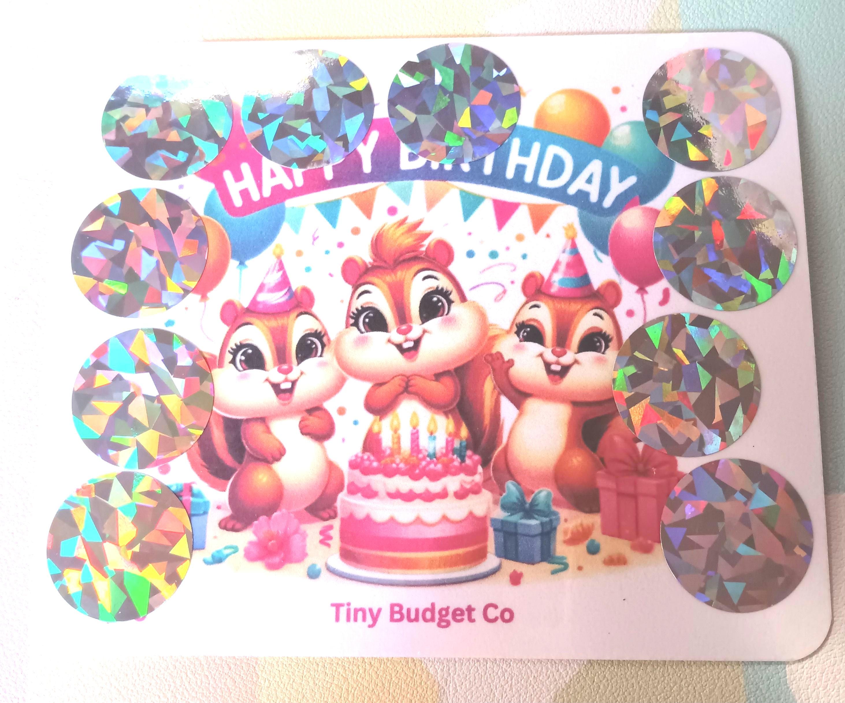 Squirrel Happy Birthday Scratch Off Saving Challenge for Low Income