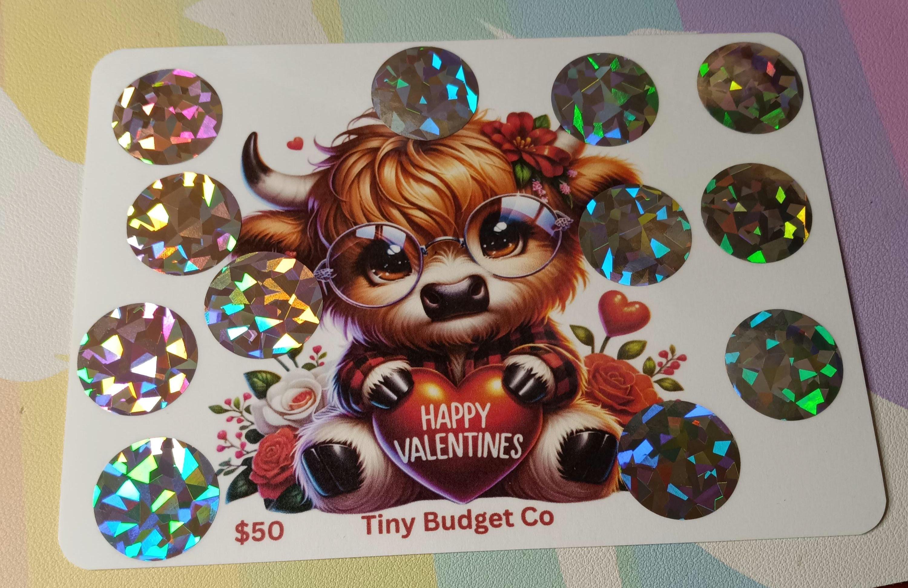 Highland Cow Glasses Valentine's Scratch Off Saving Challenge Valentine Low income