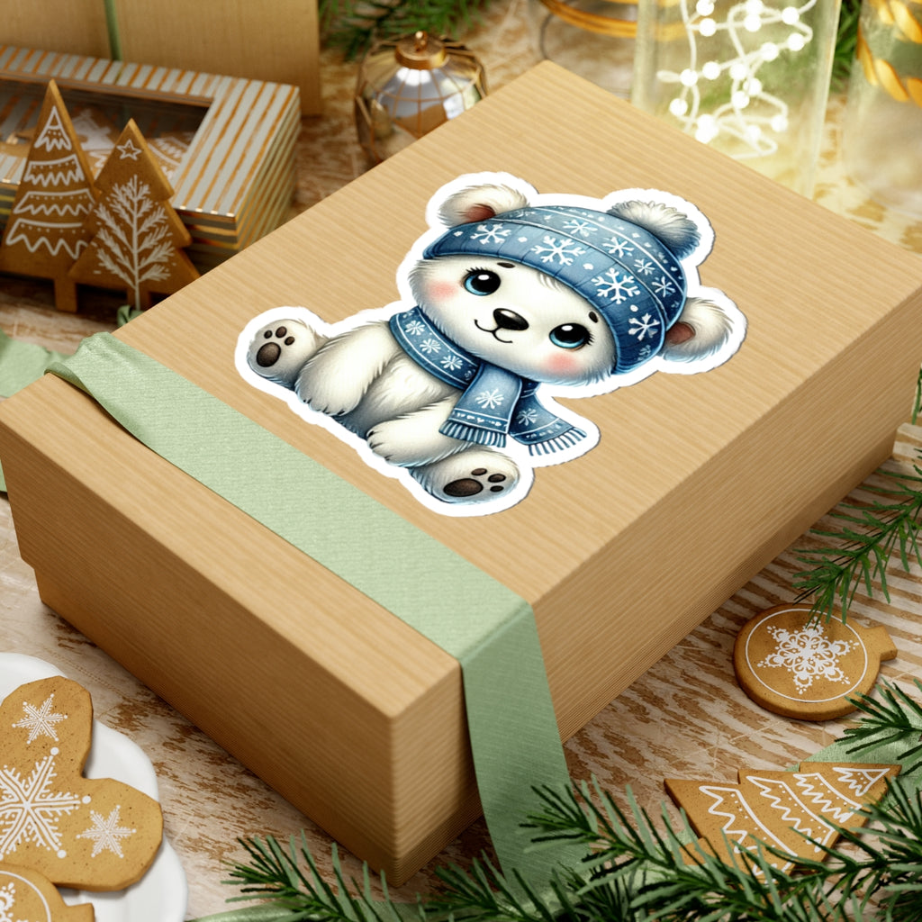 Cozy Polar Bear Winter Sticker — Glossy Kiss-Cut Vinyl