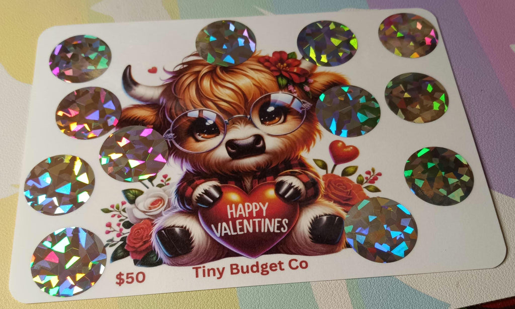 Highland Cow Glasses Valentine's Scratch Off Saving Challenge Valentine Low income