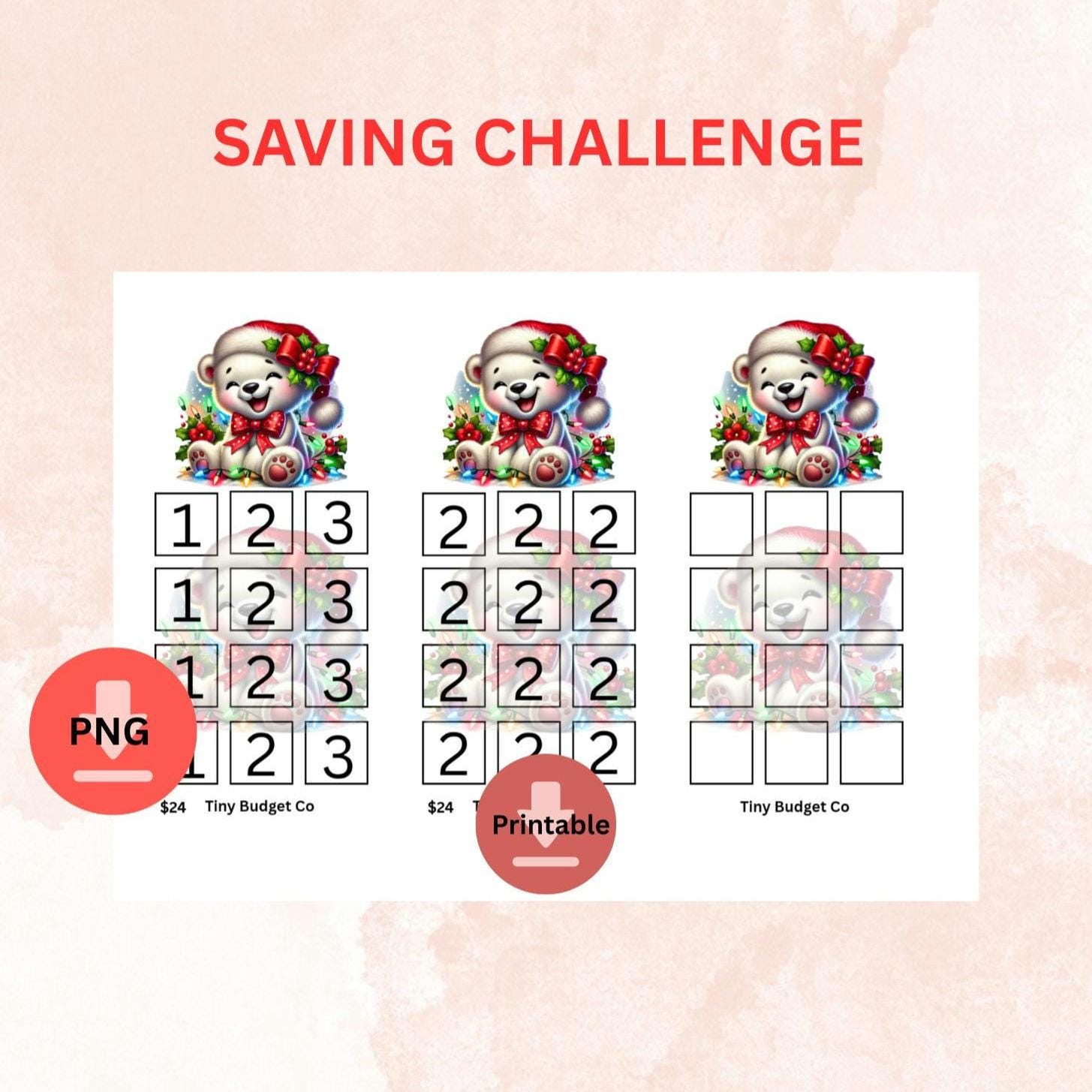 Christmas Polar Bear Mini Saving Challenge: Holiday Budget Printable (PNG Download