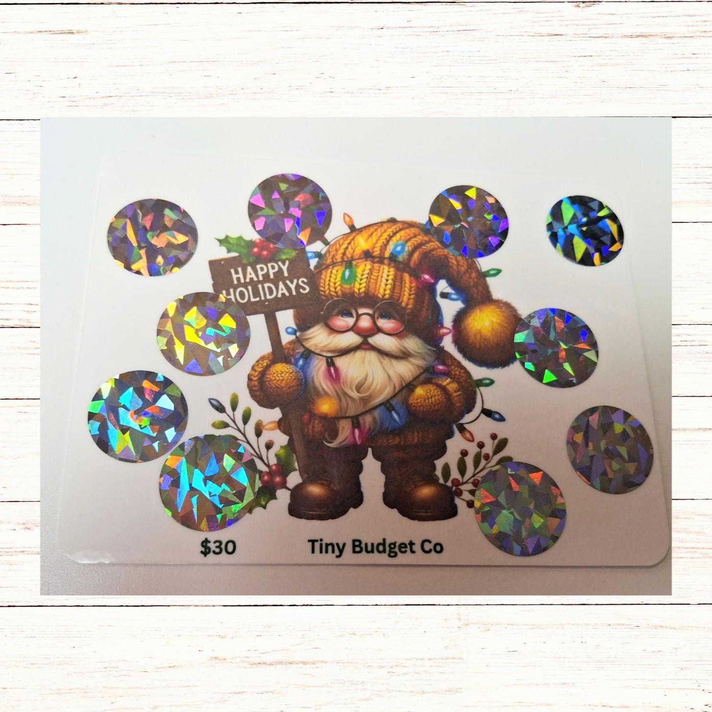 Happy Holidays Gnome Scratch-Off Savings Challenge: Holiday Budgeting