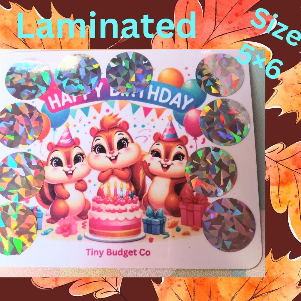 Squirrel Happy Birthday Scratch Off Saving Challenge for Low Income