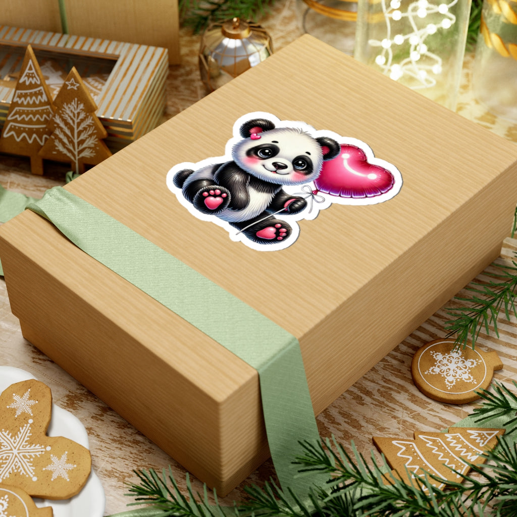Panda Holding Heart Balloon Sticker — Cute Animal Love Decal