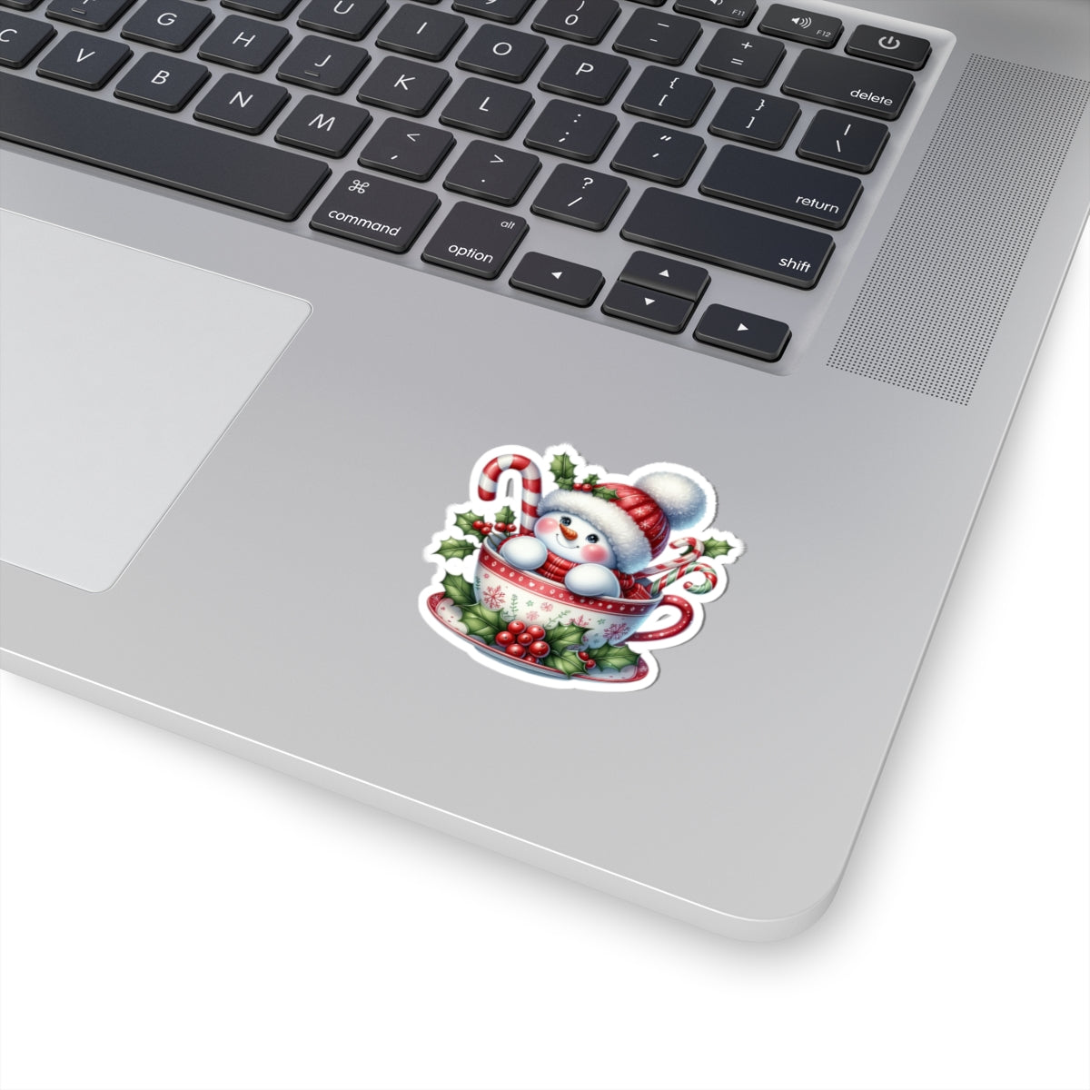 Festive Snowman in a Cup Christmas Sticker — Kiss-Cut Holiday Decal