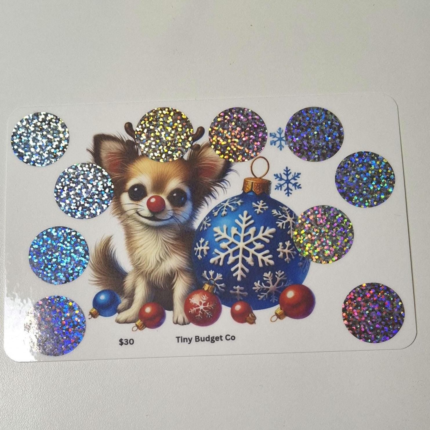 Red Nose Reindeer Pup Christmas Scratch Off Saving Challenge