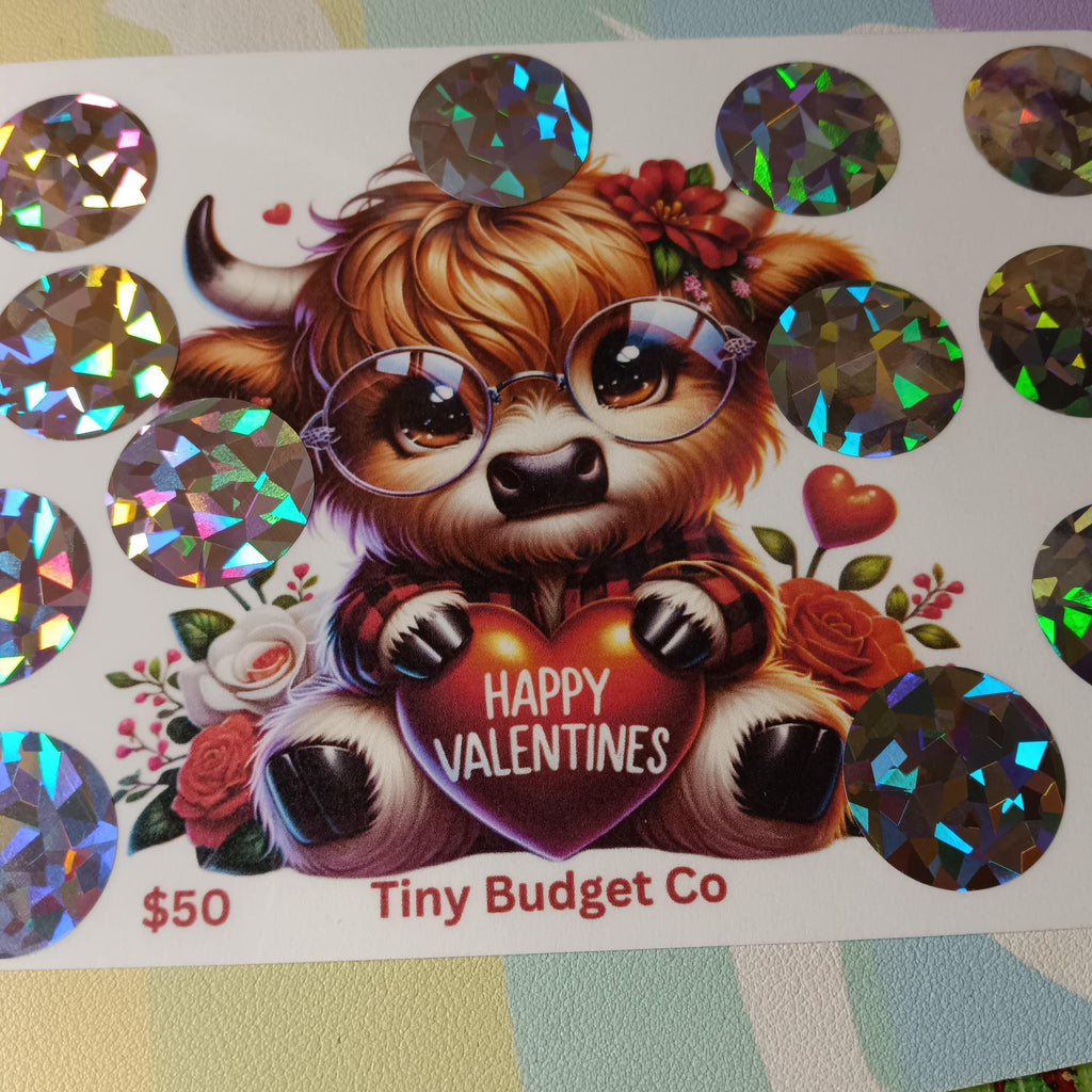 Highland Cow Glasses Valentine's Scratch Off Saving Challenge Valentine Low income