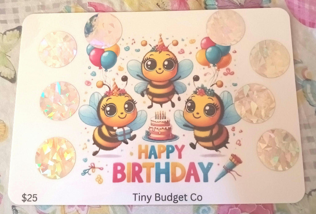 Bee Happy Birthday Savings Challenge: Kids Scratch-Off Game