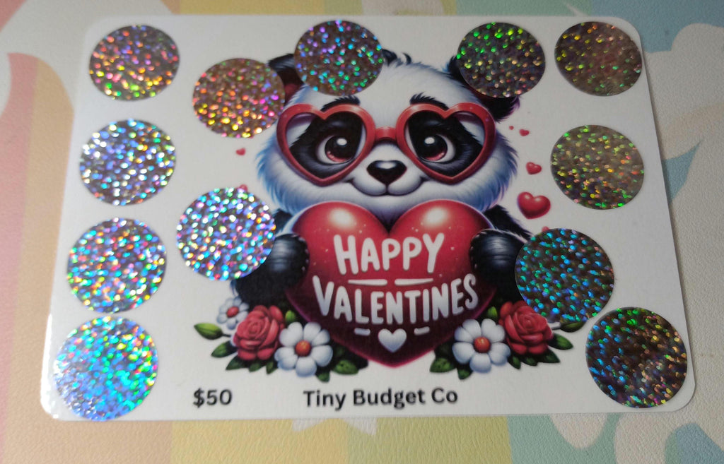 Panda Glasses Valentine's Scratch Off Saving Challenge Valentine Low income