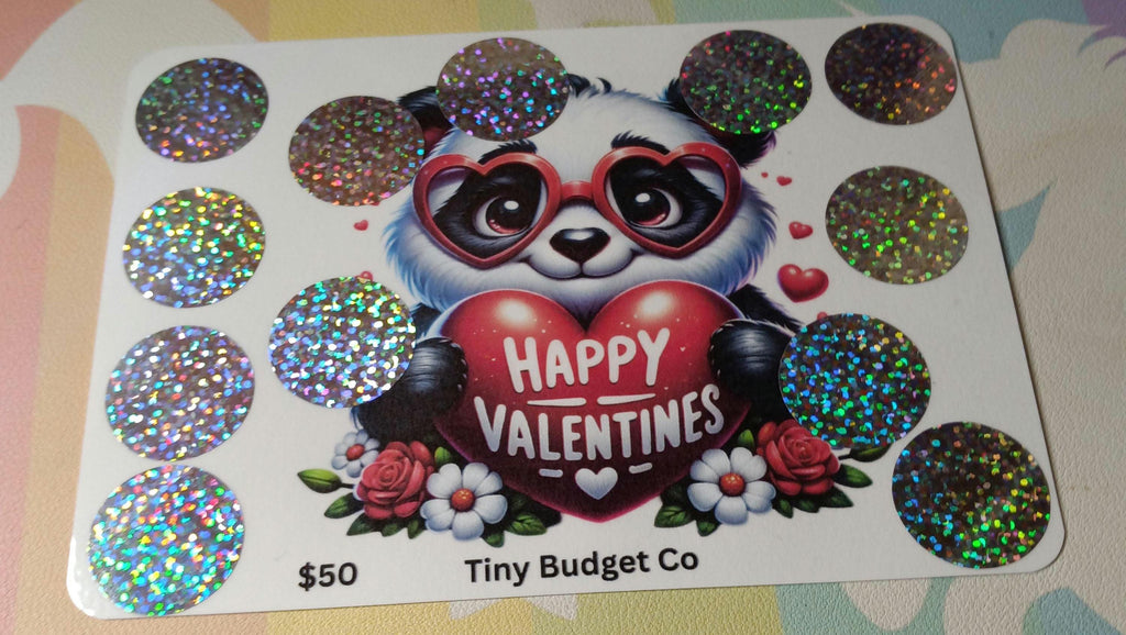Panda Glasses Valentine's Scratch Off Saving Challenge Valentine Low income