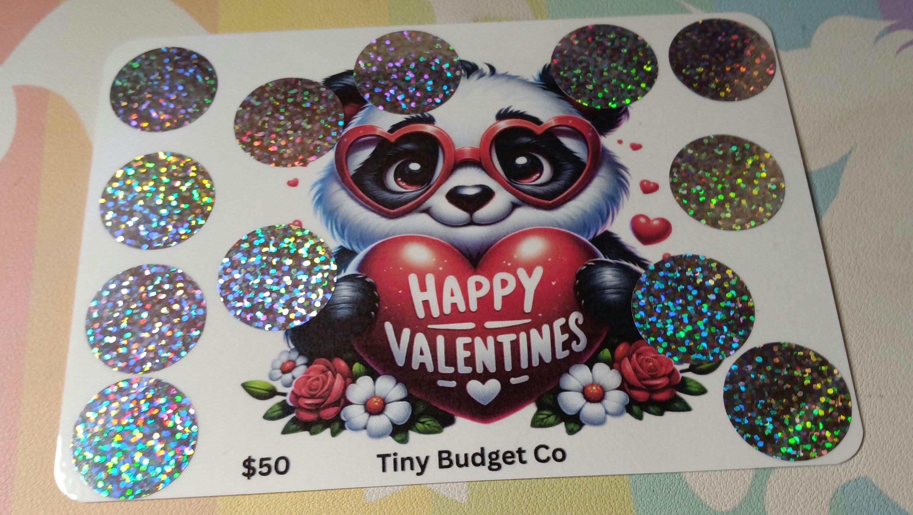 Panda Glasses Valentine's Scratch Off Saving Challenge Valentine Low income
