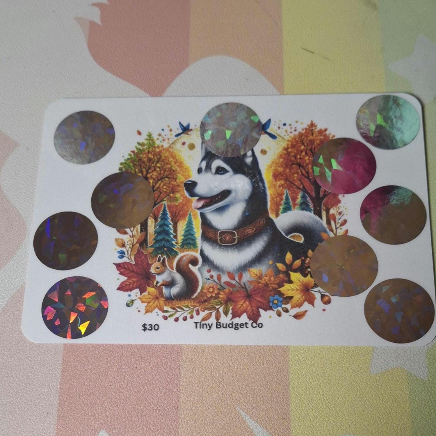 Husky Dog Autumn Scratch-Off Savings Challenge | Budgeting Tool