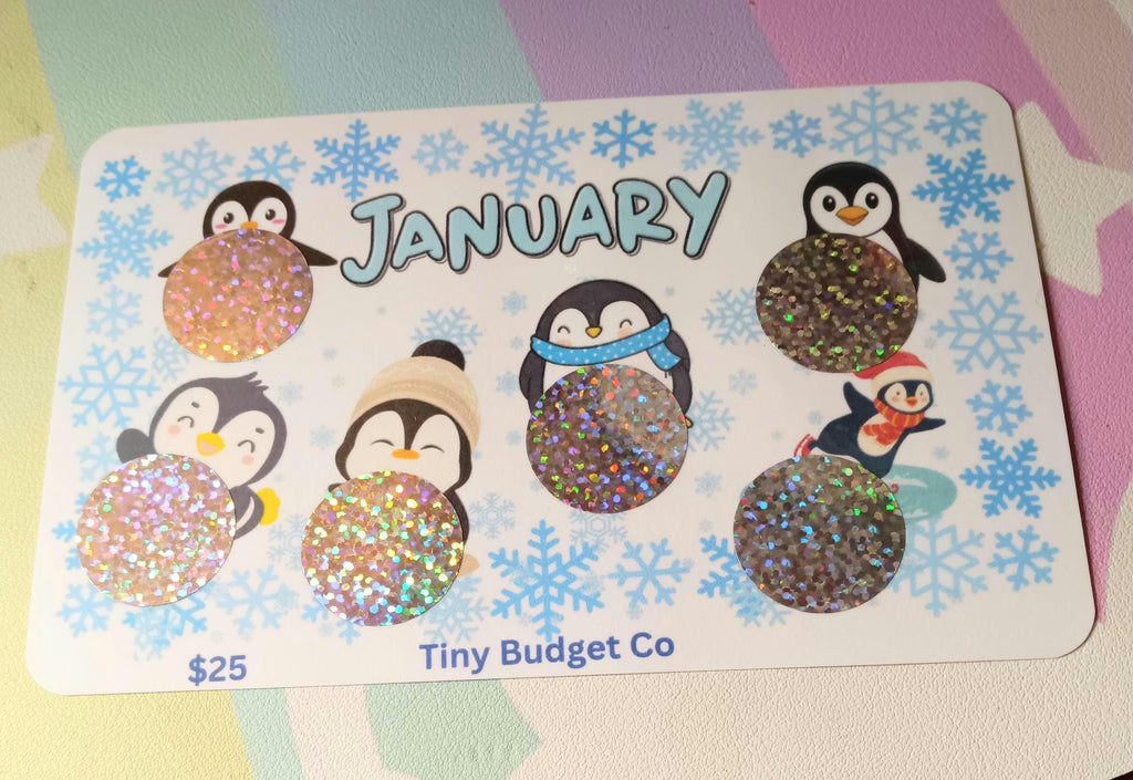 January Penguins Snowflakes Month Scratch Off Saving Challenge Low Income