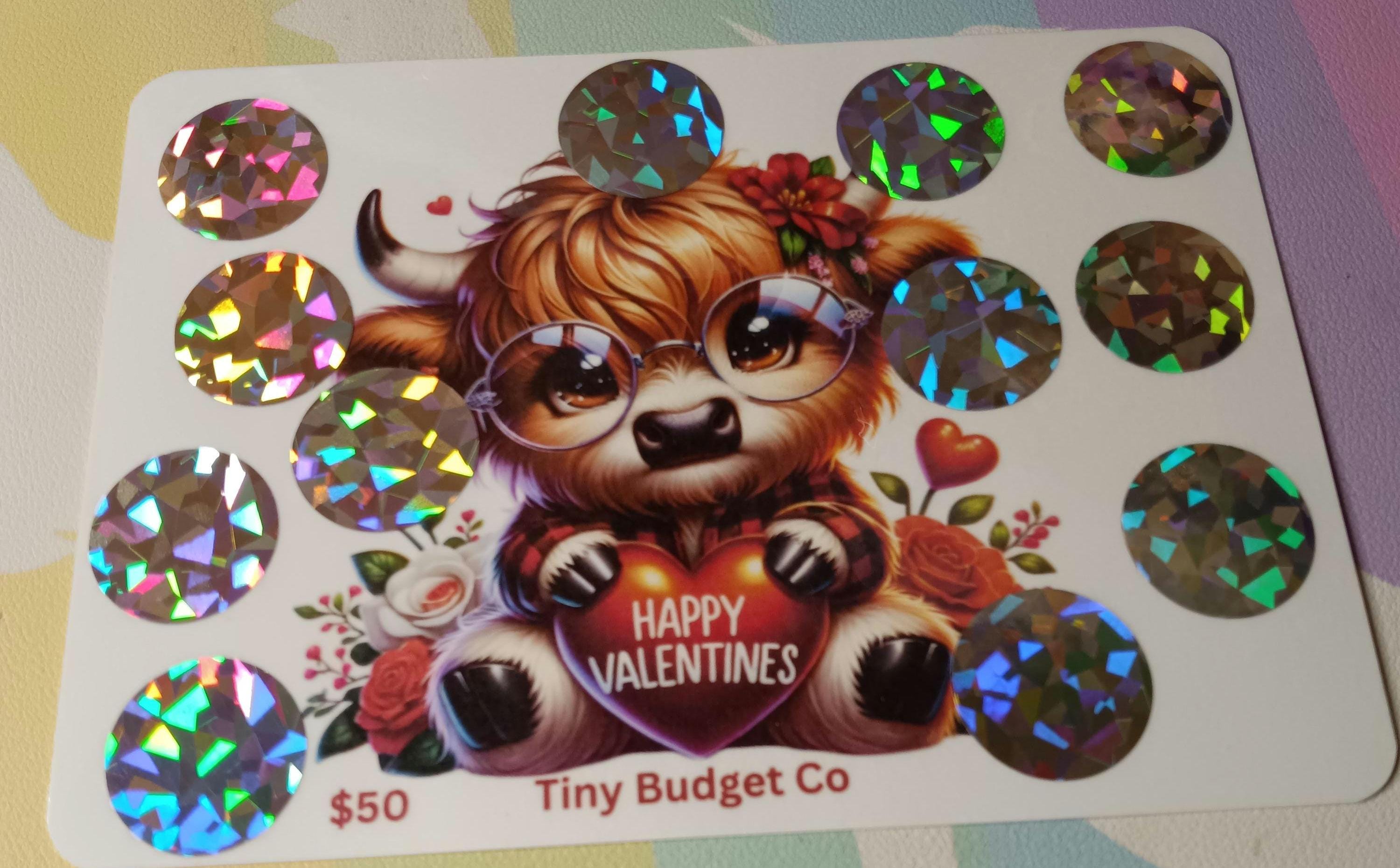 Highland Cow Glasses Valentine's Scratch Off Saving Challenge Valentine Low income