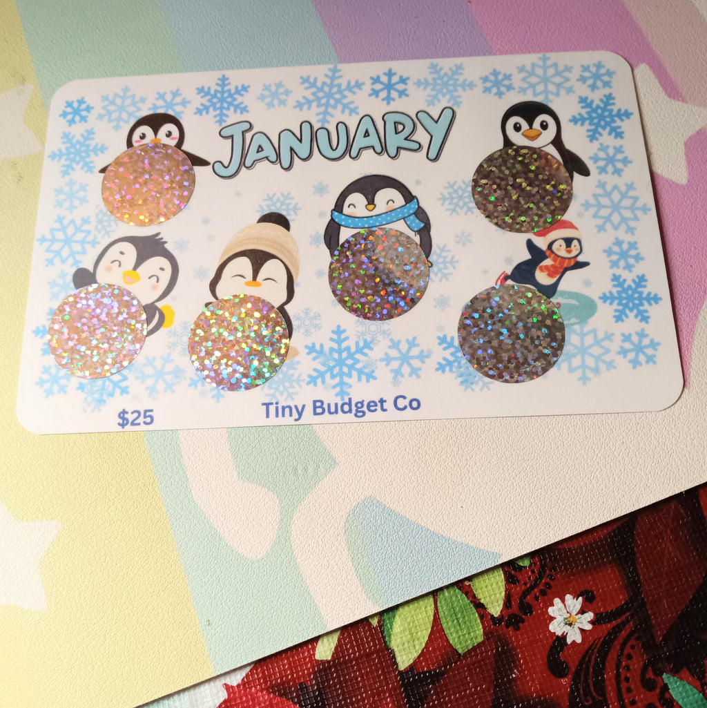 January Penguins Snowflakes Month Scratch Off Saving Challenge Low Income