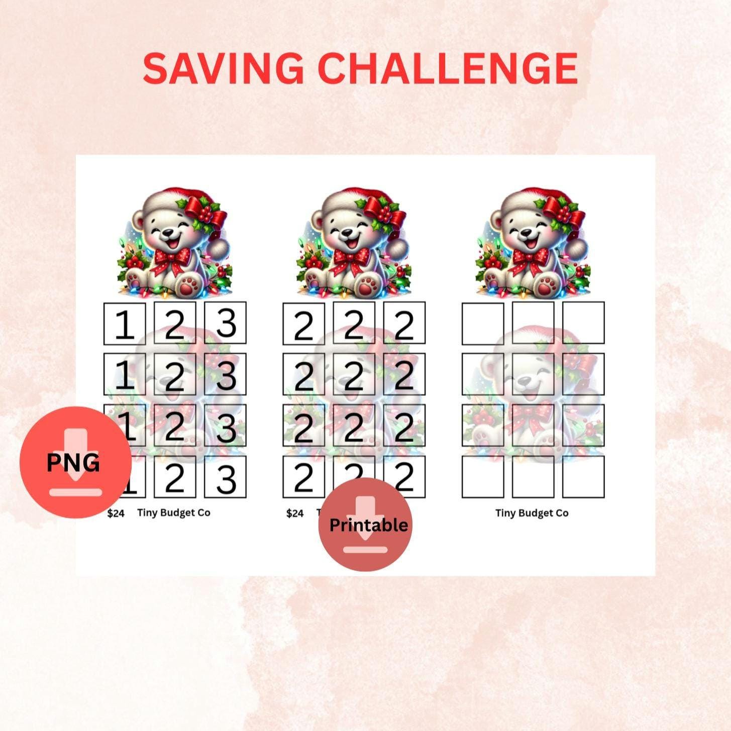 Christmas Polar Bear Mini Saving Challenge: Holiday Budget Printable (PNG Download