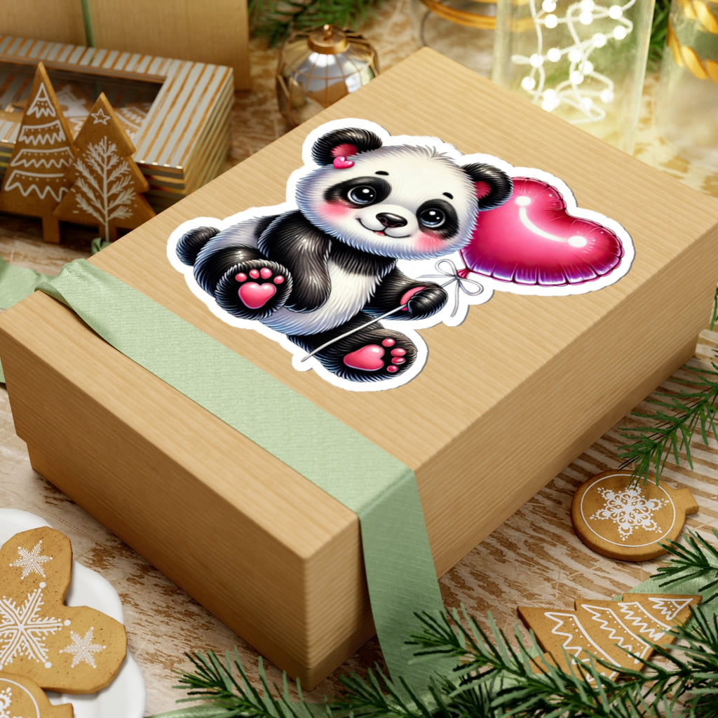 Panda Holding Heart Balloon Sticker — Cute Animal Love Decal