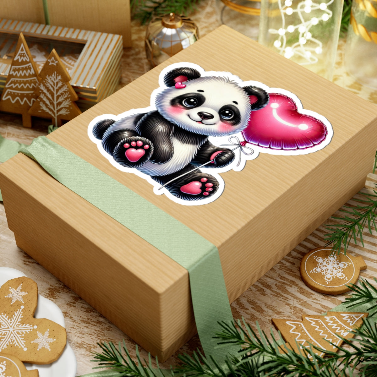 Panda Holding Heart Balloon Sticker — Cute Animal Love Decal