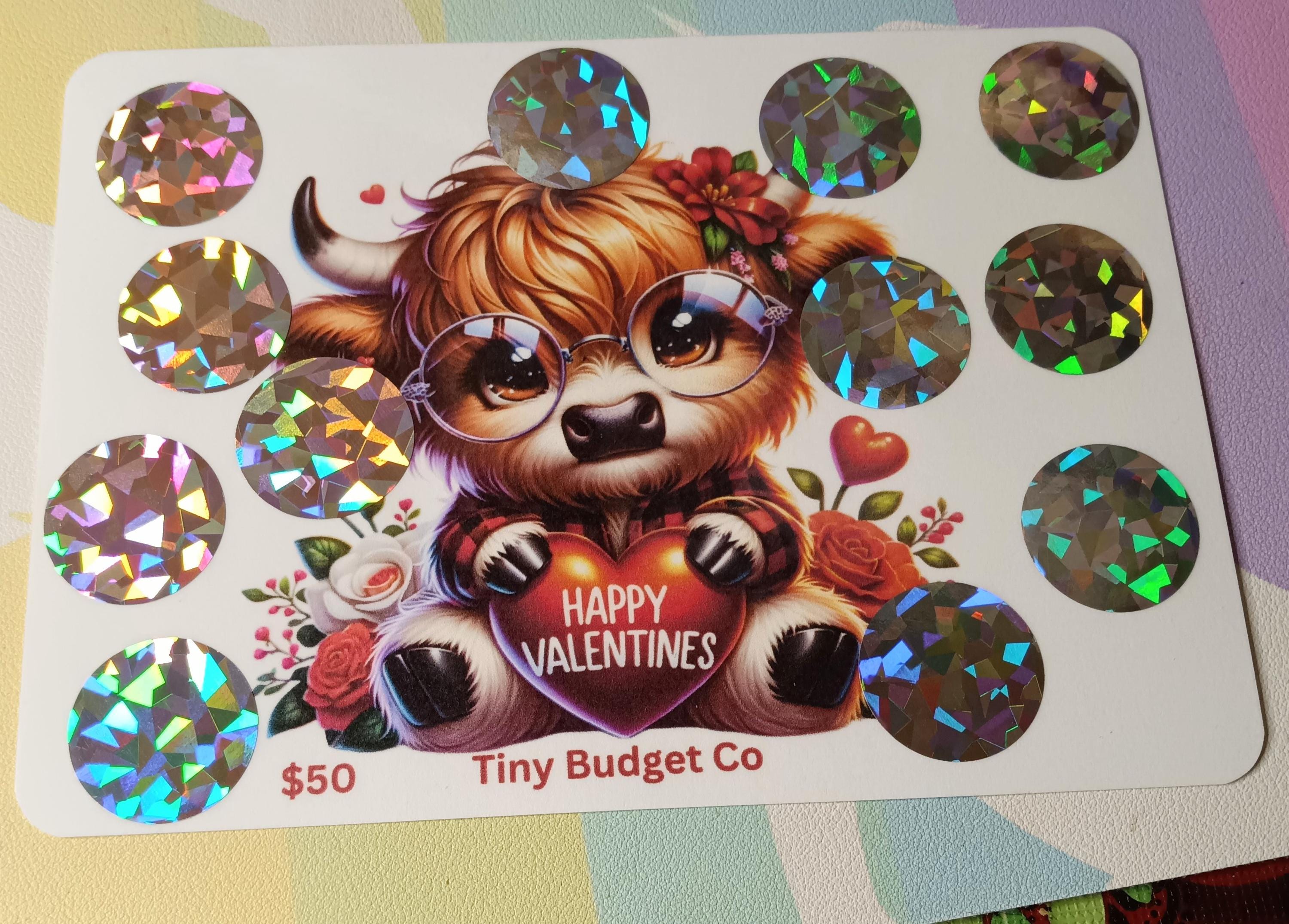 Highland Cow Glasses Valentine's Scratch Off Saving Challenge Valentine Low income