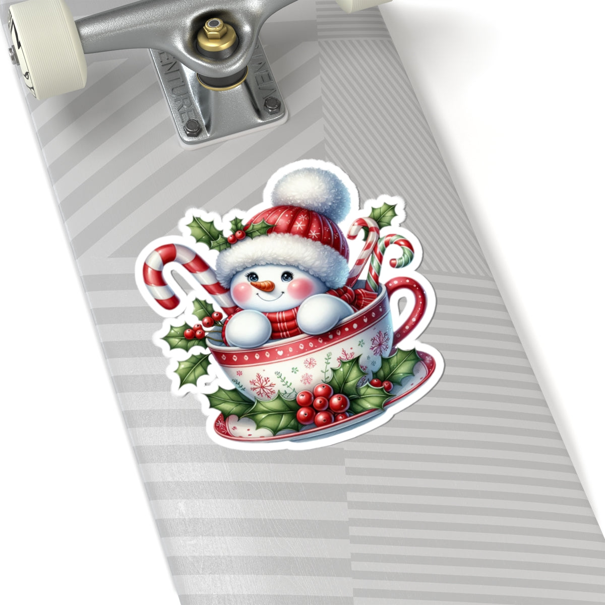 Festive Snowman in a Cup Christmas Sticker — Kiss-Cut Holiday Decal