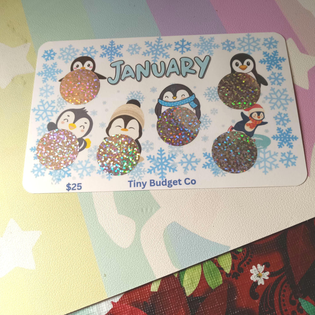 January Penguins Snowflakes Month Scratch Off Saving Challenge Low Income