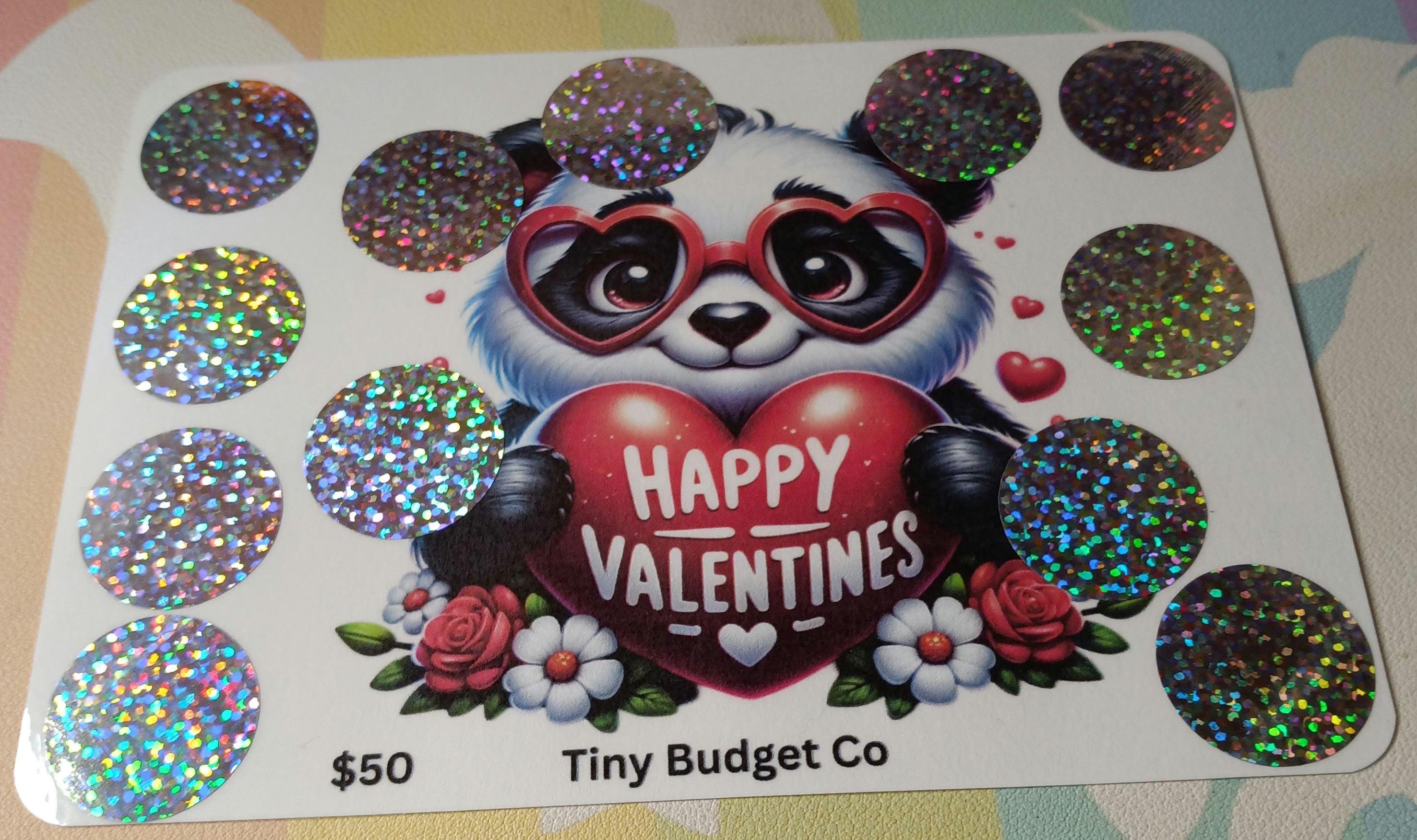 Panda Glasses Valentine's Scratch Off Saving Challenge Valentine Low income
