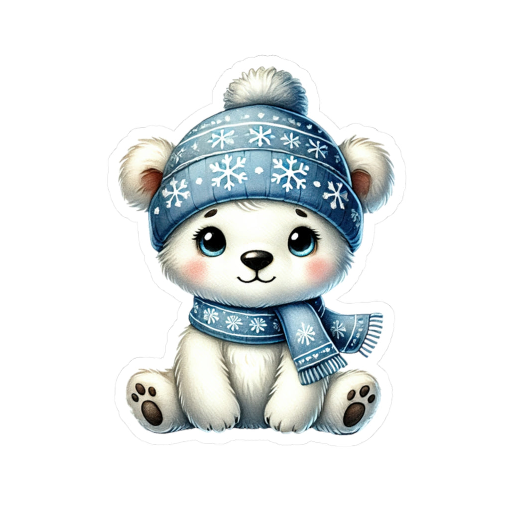 Cozy Polar Bear Winter Sticker — Glossy Kiss-Cut Vinyl