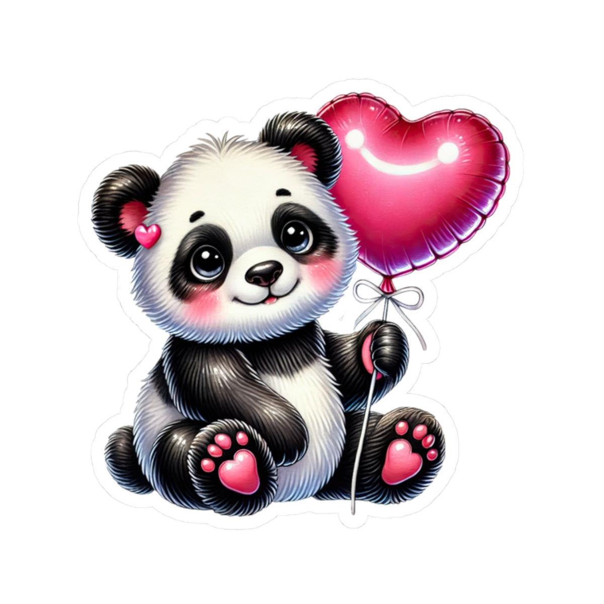 Panda Holding Heart Balloon Sticker — Cute Animal Love Decal