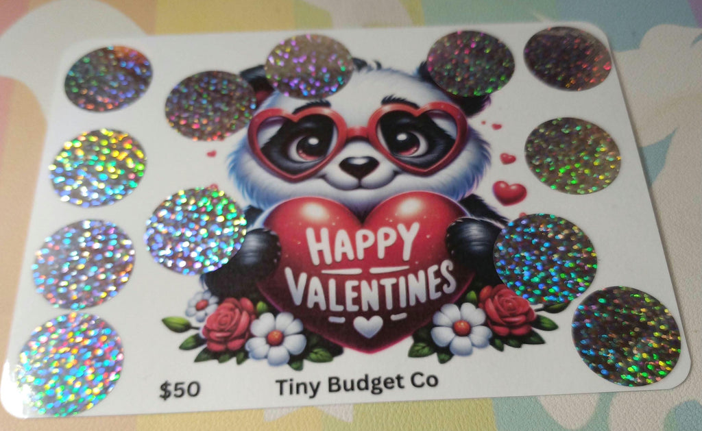 Panda Glasses Valentine's Scratch Off Saving Challenge Valentine Low income