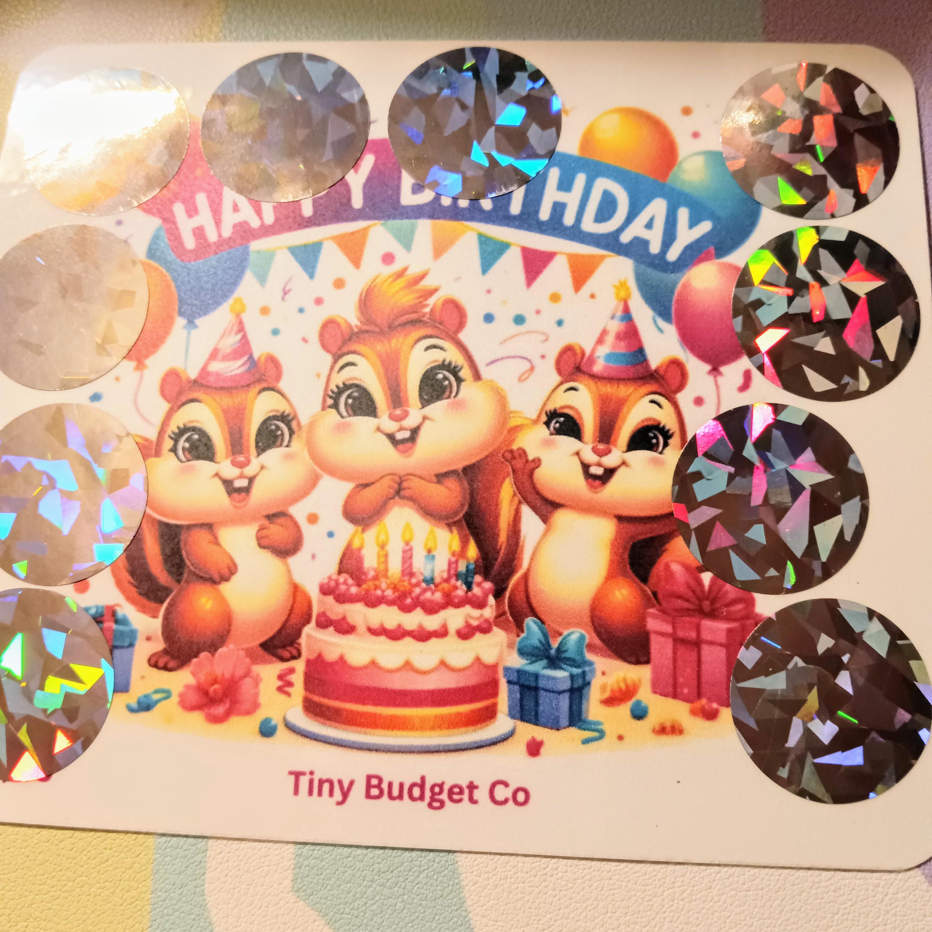 Squirrel Happy Birthday Scratch Off Saving Challenge for Low Income