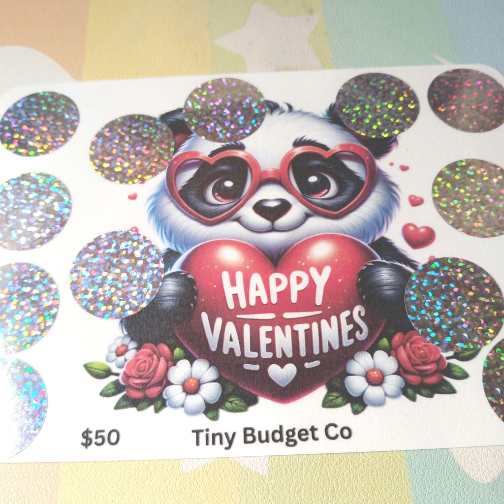 Panda Glasses Valentine's Scratch Off Saving Challenge Valentine Low income