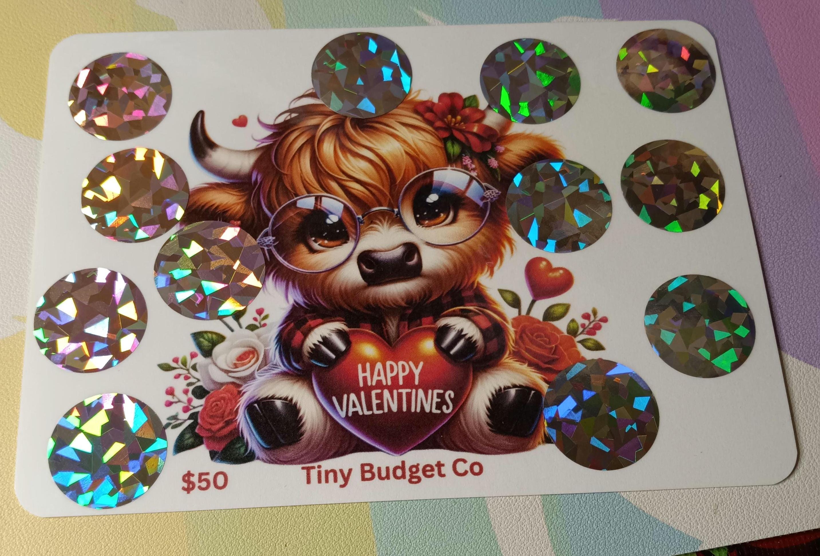 Highland Cow Glasses Valentine's Scratch Off Saving Challenge Valentine Low income