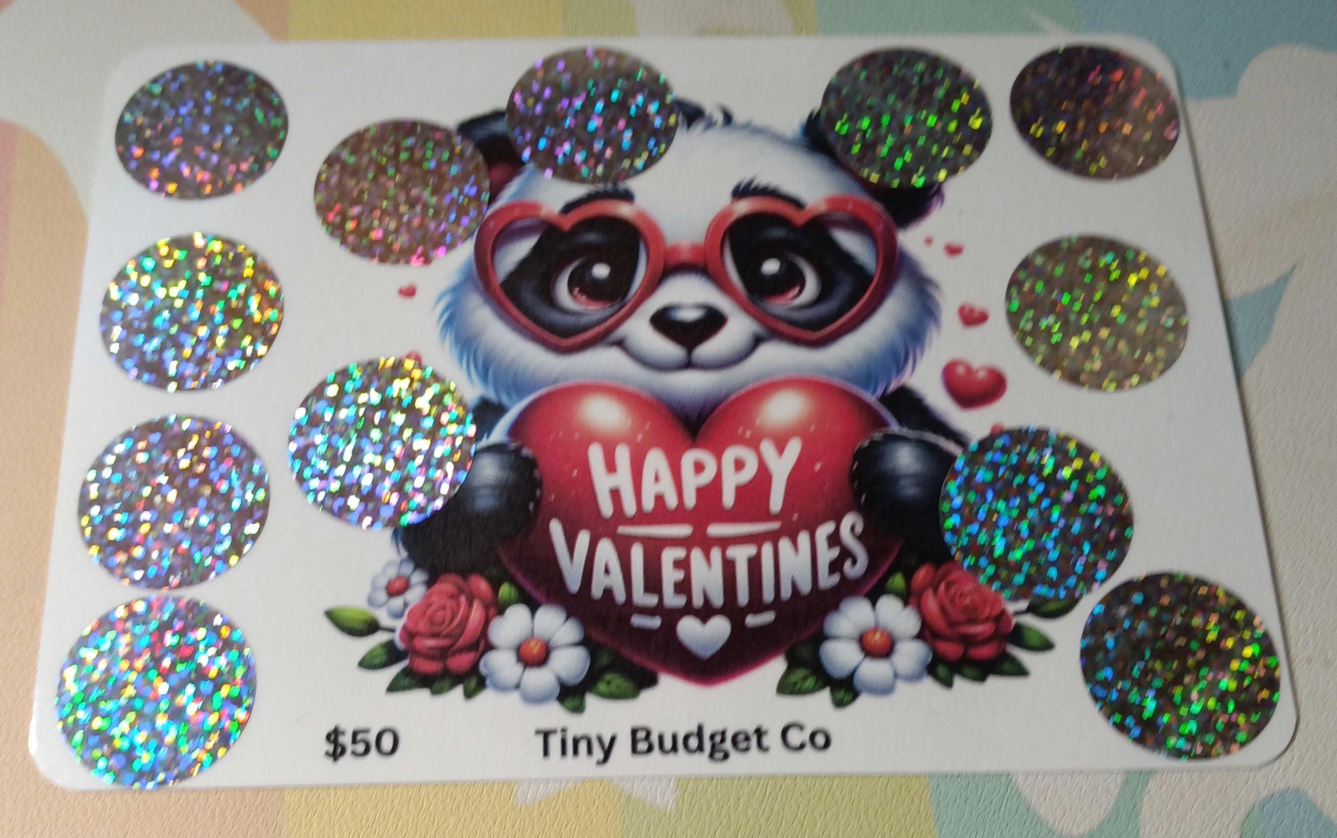 Panda Glasses Valentine's Scratch Off Saving Challenge Valentine Low income