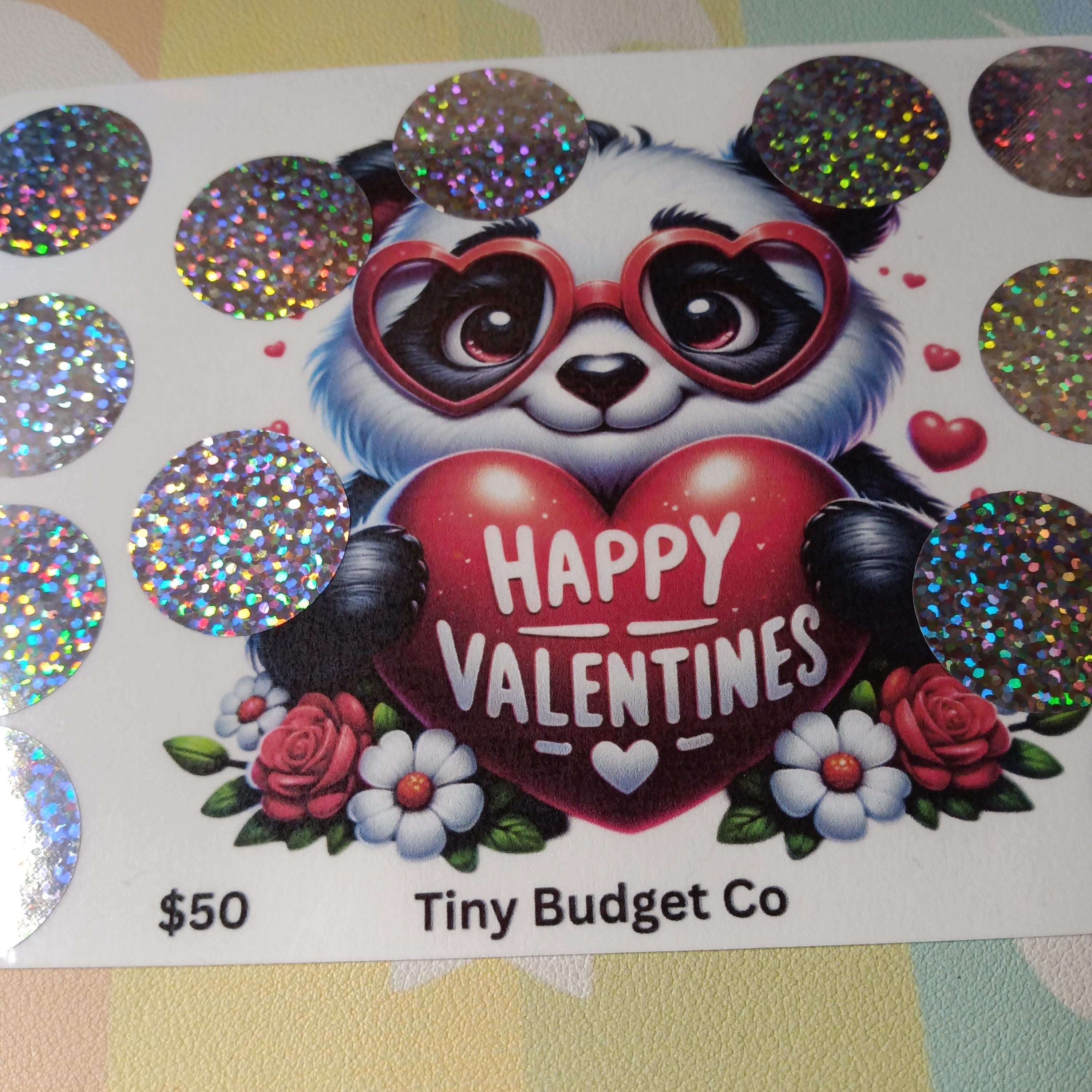 Panda Glasses Valentine's Scratch Off Saving Challenge Valentine Low income