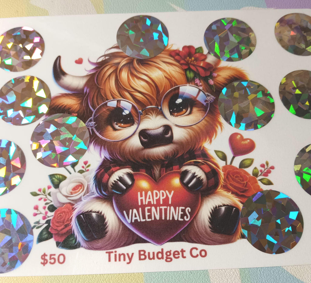 Highland Cow Glasses Valentine's Scratch Off Saving Challenge Valentine Low income