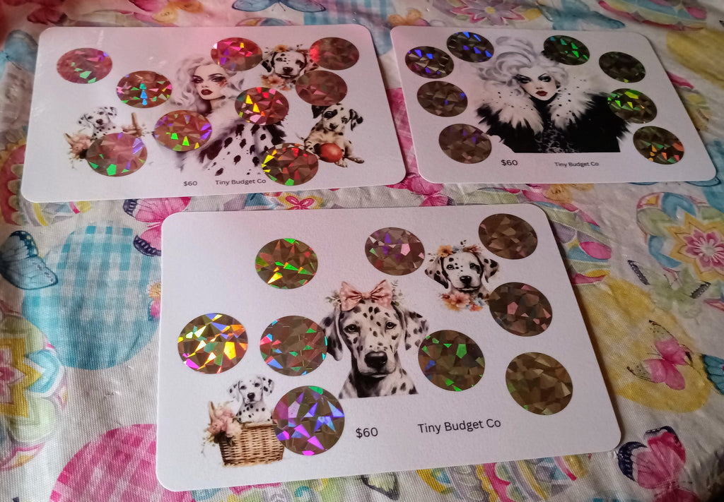 Dalmatian Dogs & Evil woman set Scratch Off Saving Challenge Low Income Set of 3