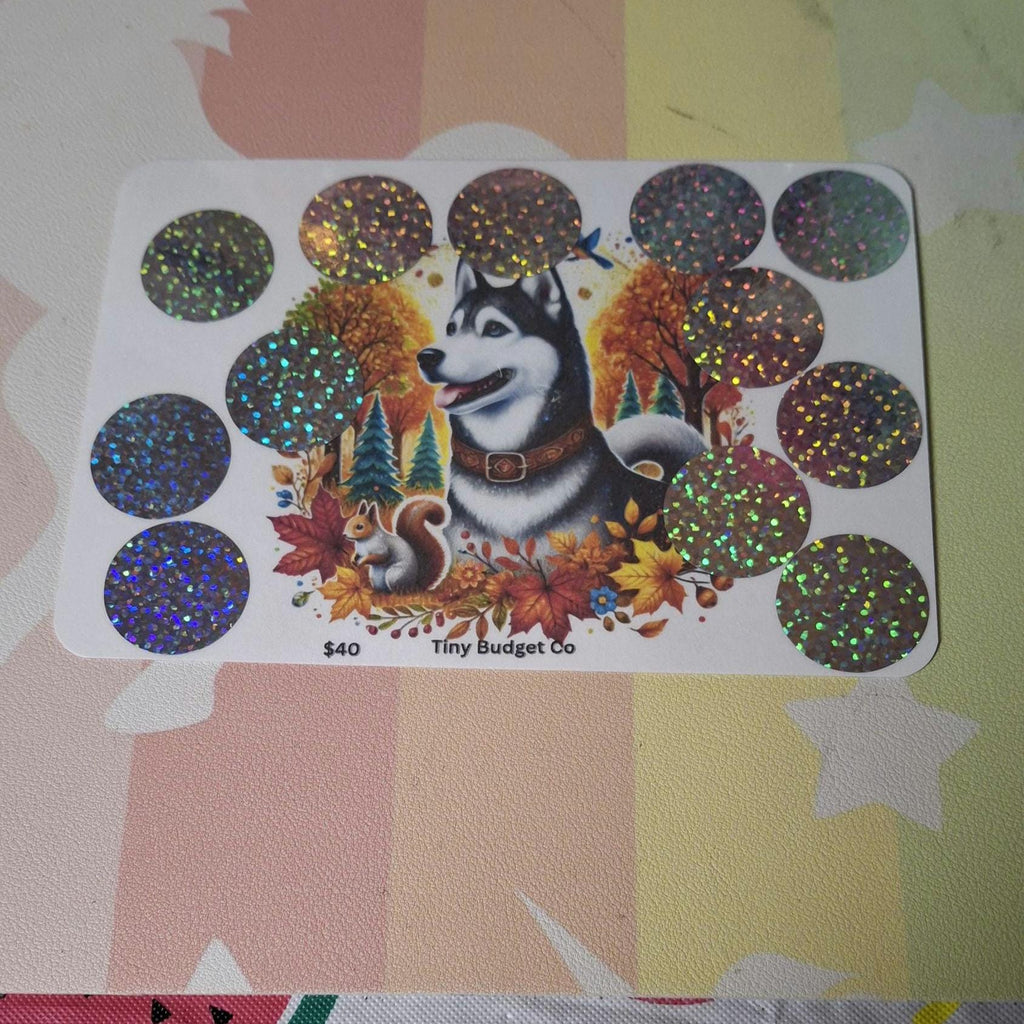 Husky Dog Autumn Scratch-Off Savings Challenge | Budgeting Tool