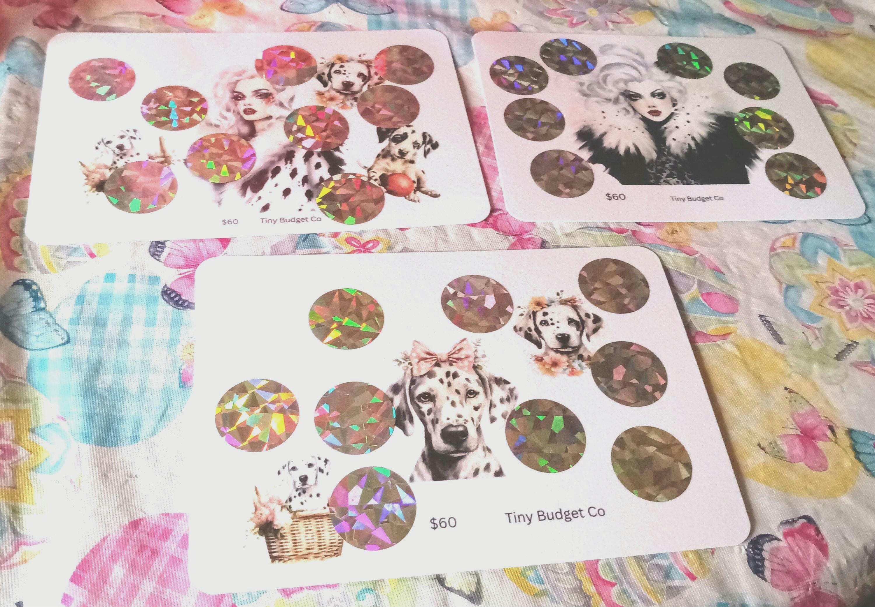 Dalmatian Dogs & Evil woman set Scratch Off Saving Challenge Low Income Set of 3