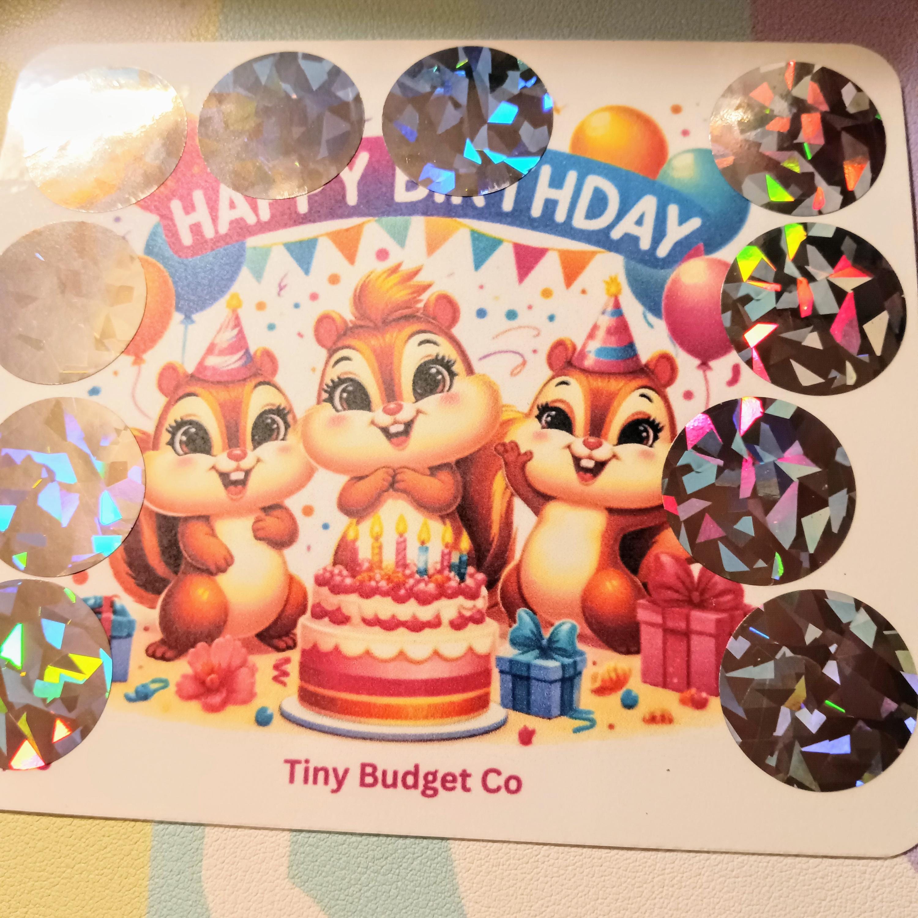 Squirrel Happy Birthday Scratch Off Saving Challenge for Low Income