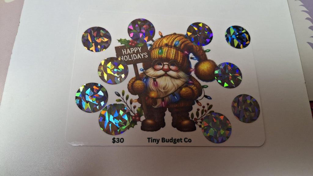 Happy Holidays Gnome Scratch-Off Savings Challenge: Holiday Budgeting