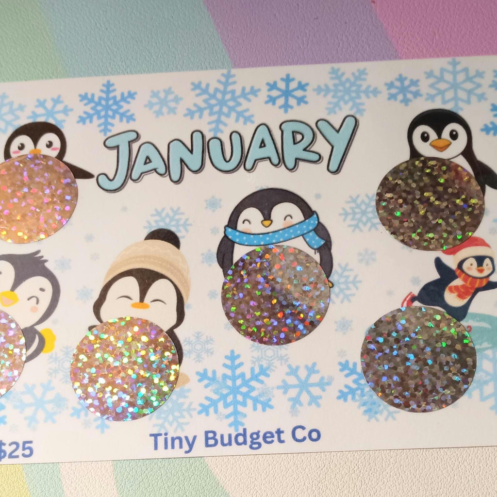 January Penguins Snowflakes Month Scratch Off Saving Challenge Low Income