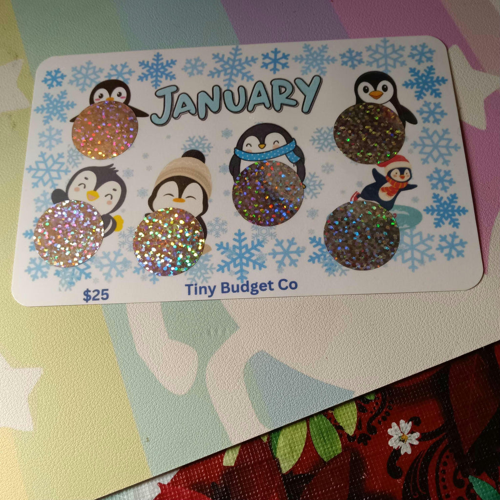 January Penguins Snowflakes Month Scratch Off Saving Challenge Low Income