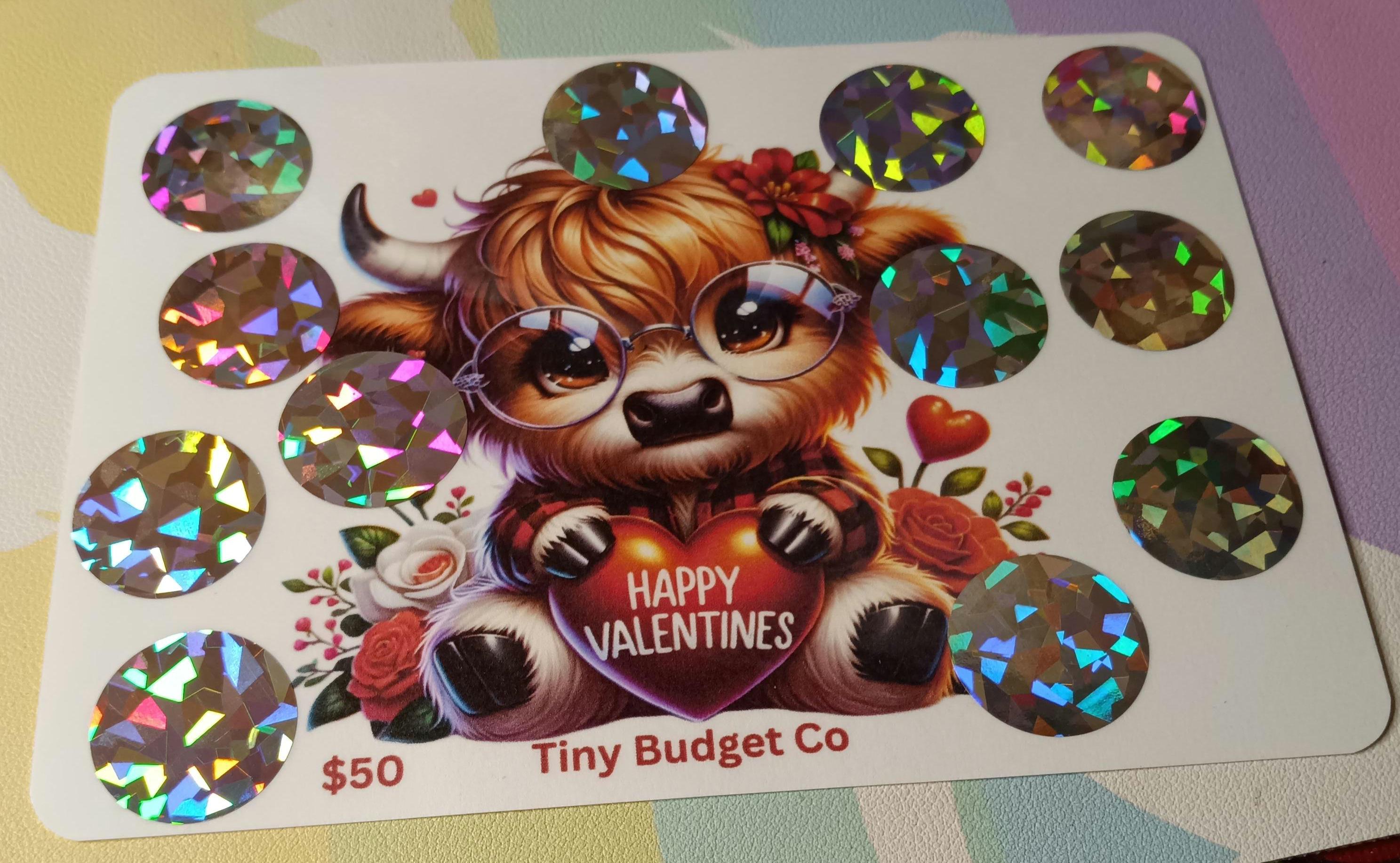 Highland Cow Glasses Valentine's Scratch Off Saving Challenge Valentine Low income