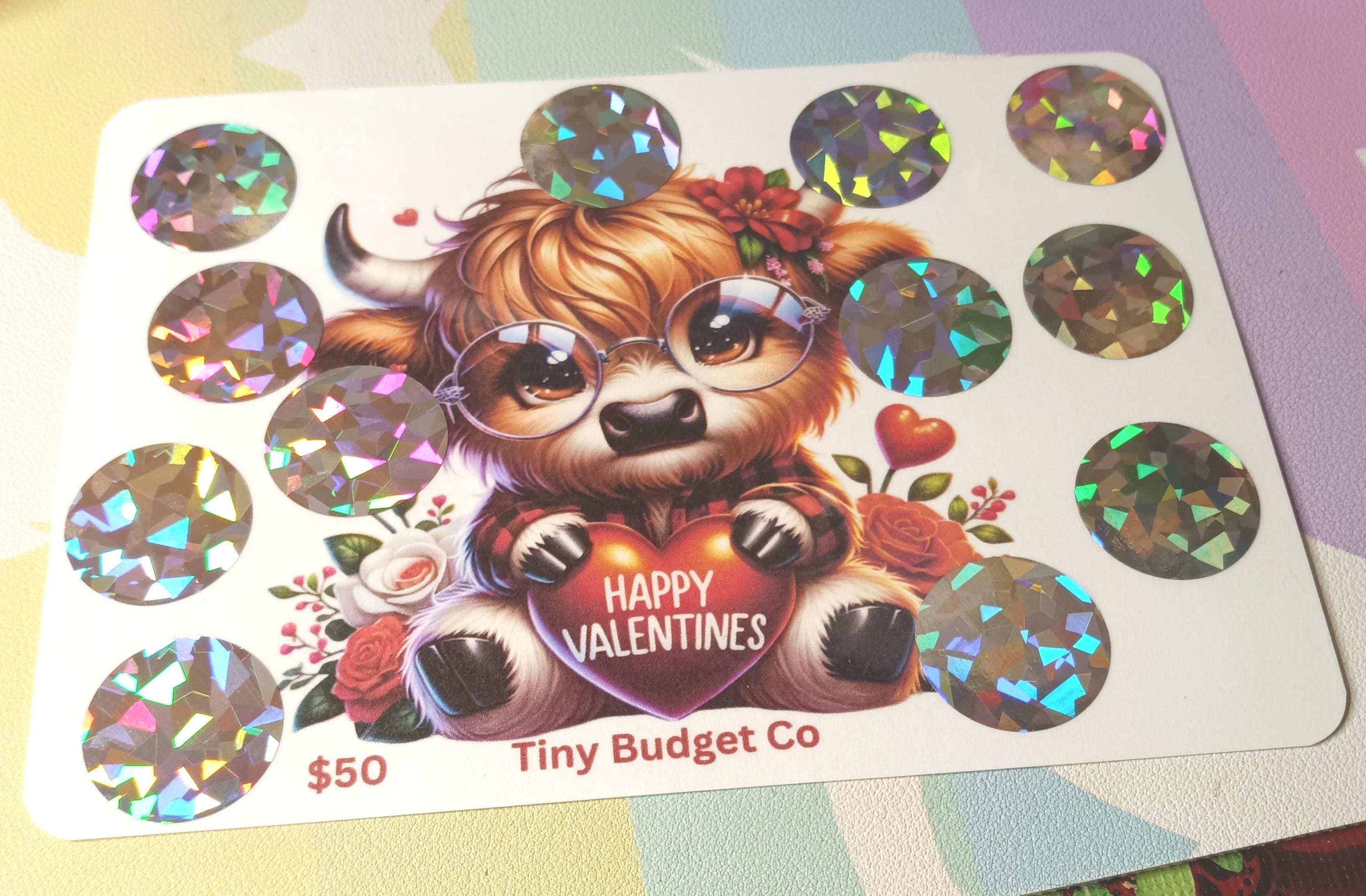 Highland Cow Glasses Valentine's Scratch Off Saving Challenge Valentine Low income