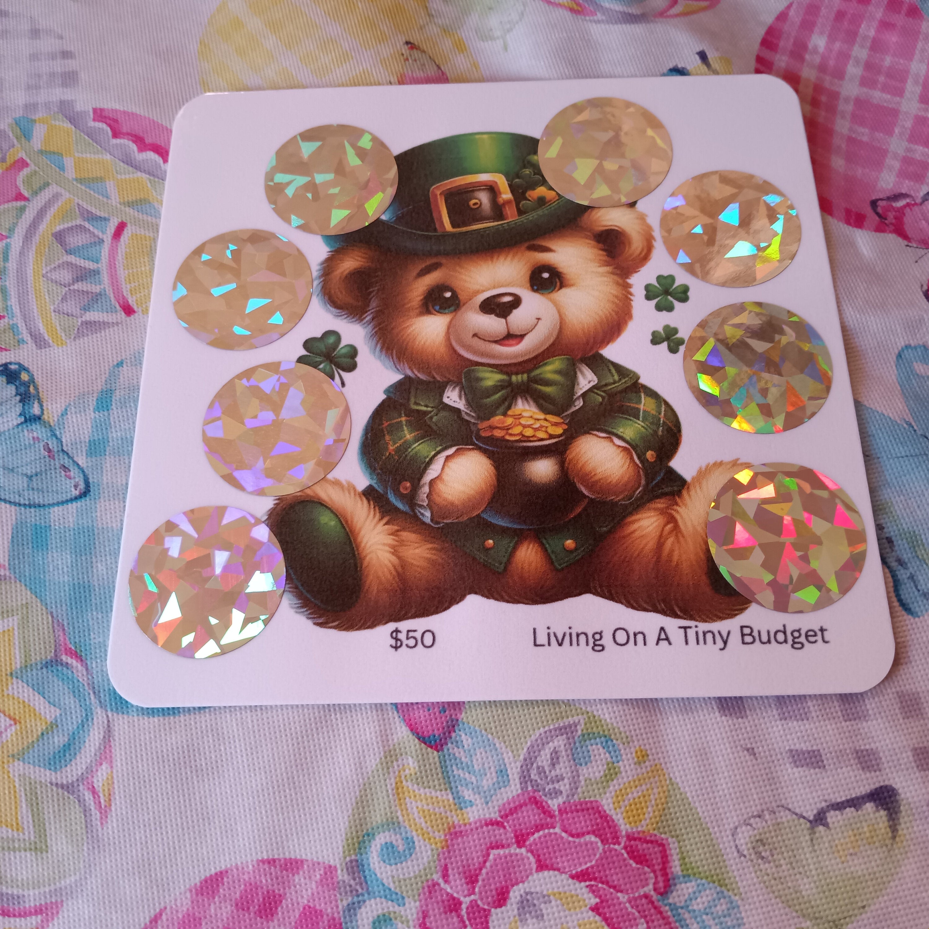 St Patrick's Bear Scratch Off Set of 3 Saving Challenge Low Income, Laminated