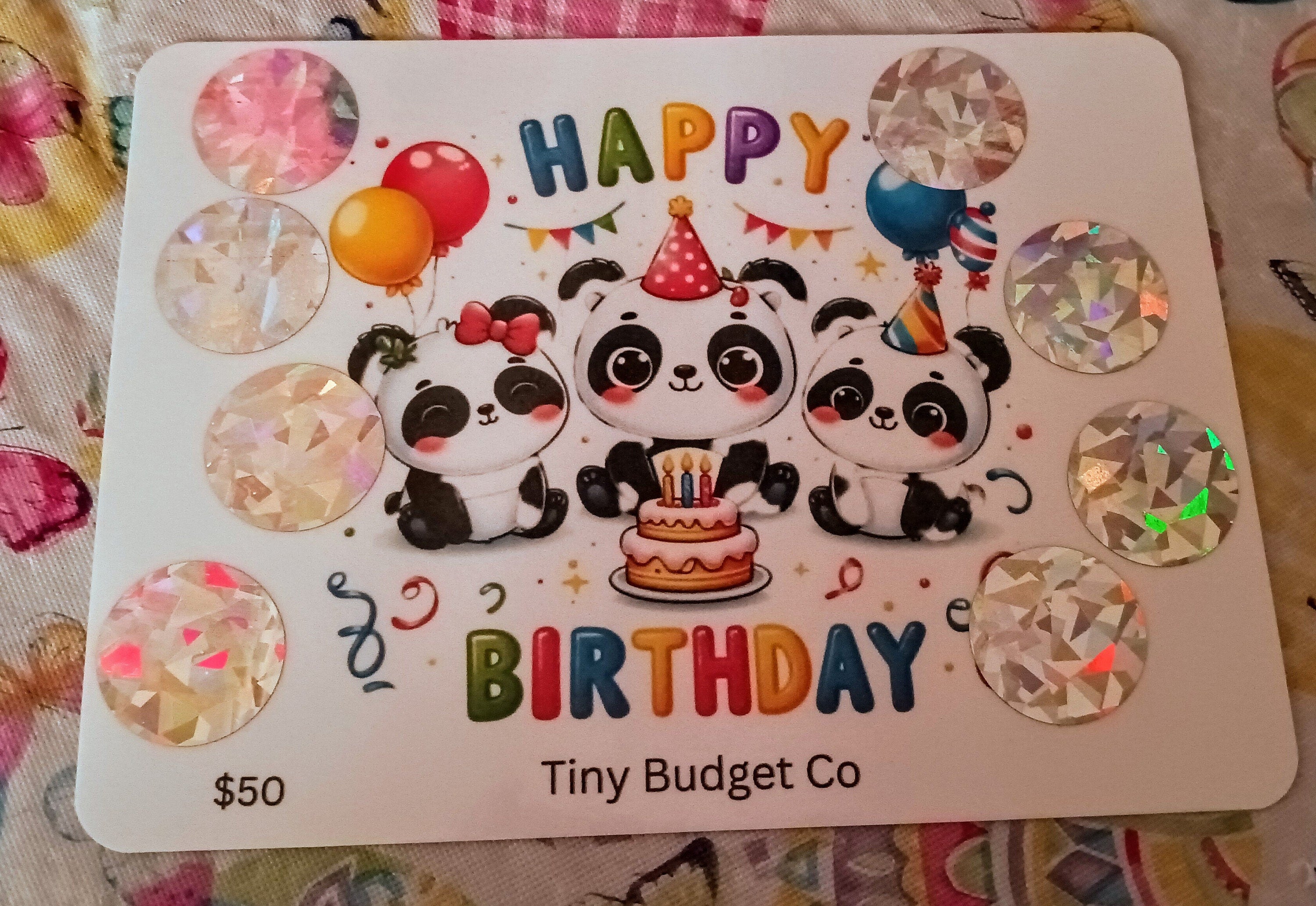 Panda Bear Happy Birthday Scratch Off Saving Challenge for Low Income, Laminated
