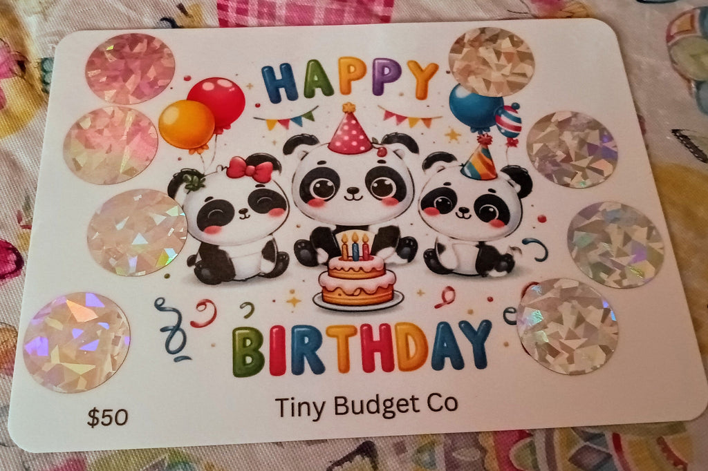 Panda Bear Happy Birthday Scratch Off Saving Challenge for Low Income, Laminated