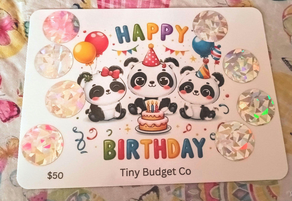 Panda Bear Happy Birthday Scratch Off Saving Challenge for Low Income, Laminated