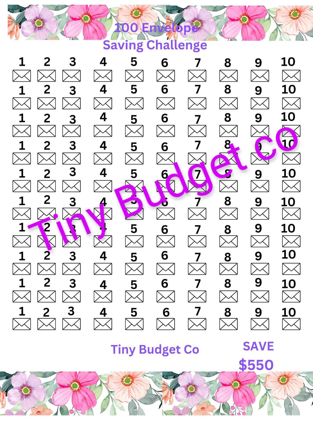 100 Envelope Saving Challenge Save 550 Dollars Low Income Save Money